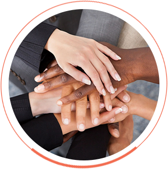 Team members joining hands together